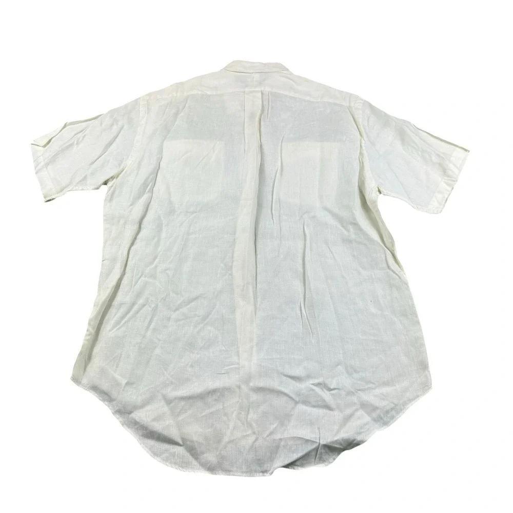 Polo Ralph Lauren VTG Pratt White Pure Linen S/S Dual Pocket Button Front Size L